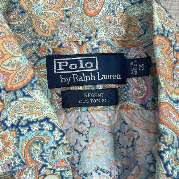 Vintage 90s Polo Ralph Lauren Floral Paisley Button Up Shirt Size Medium Blue X - Picture 5 of 8